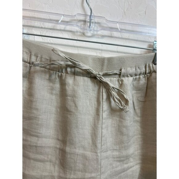 Ellen Tracy Sz L Beige 100% Linen Pants Roll Cuff Gold Buckle - Picture 4 of 9
